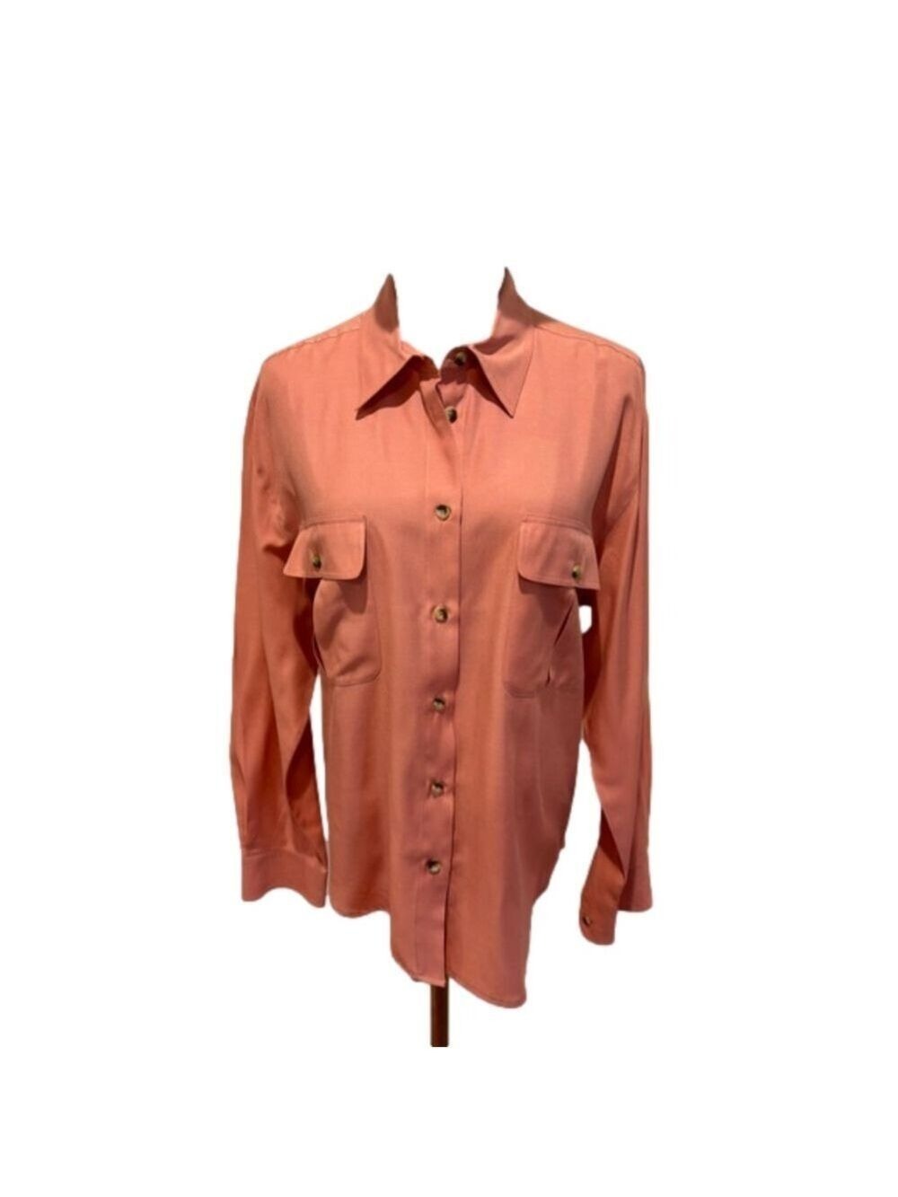 90s SAFARI STYLE BLOUSE LONG SLEEVE CLASSIC & CASUAL BUTTON DOWN PEACH 14 - Picture 3 of 15